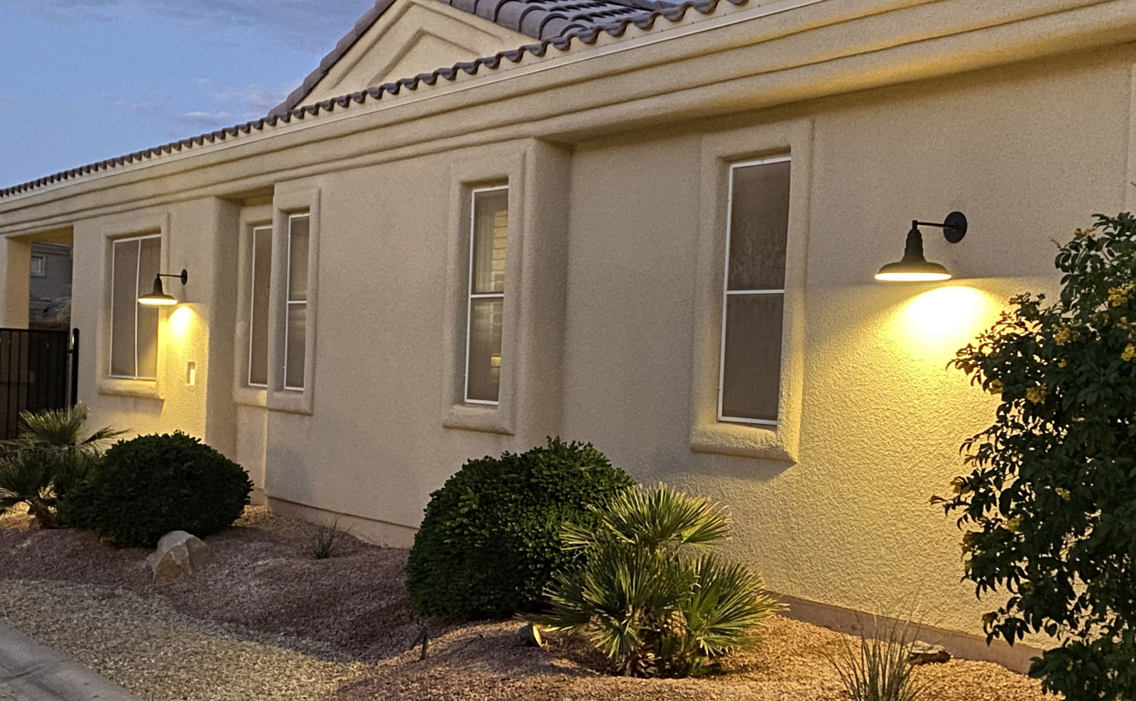 Dark Sky Light Fixtures Dark Sky compliant light fixtures installed on the exterior of a home in Arizona